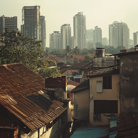 城市旧建筑与现代化高楼同框的景象