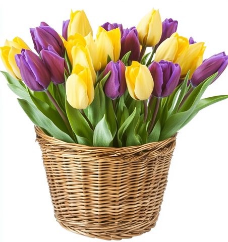 黄色紫色郁金香花篮