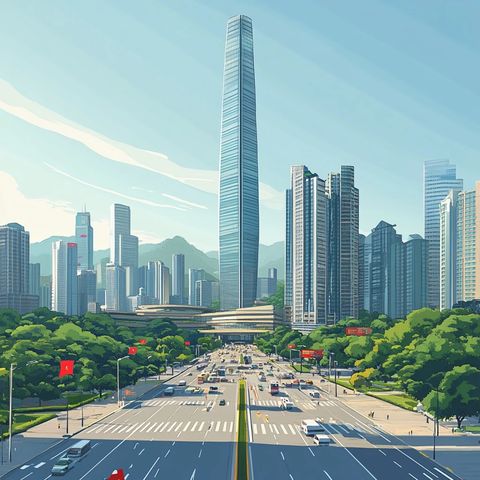 现代化都市中的摩天大楼及繁忙交通景象