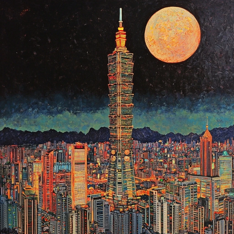 台北大厦夜景下的城市灯火辉煌