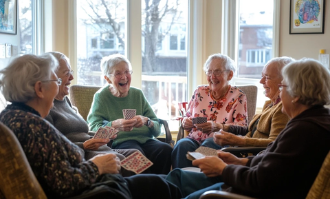 老年朋友玩牌欢笑