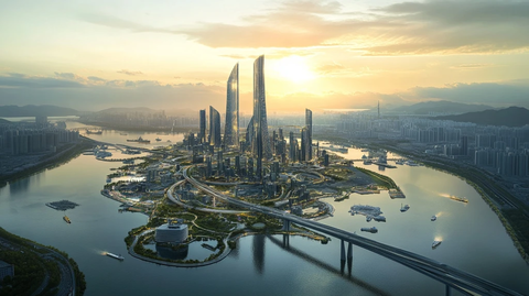 现代化都市岛城鸟瞰全景