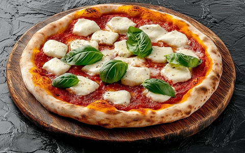 披萨与新鲜罗勒叶