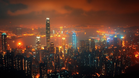 繁华都市夜景俯瞰灯火辉煌的高楼大厦