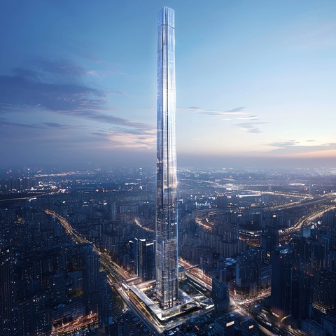 城市地标性摩天大楼鸟瞰全景