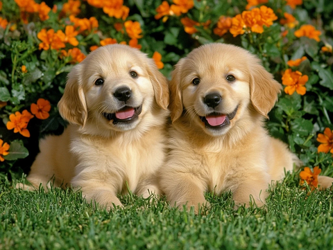 金毛幼犬草地嬉戏