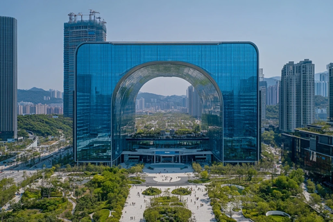 现代城市中造型独特的拱形玻璃建筑