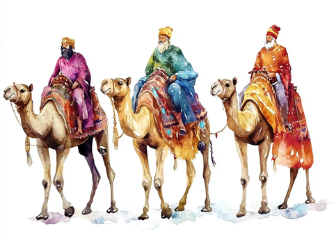 三智者骑骆驼圣诞卡插图