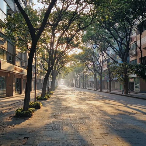 阳光照耀下的静谧城市街道