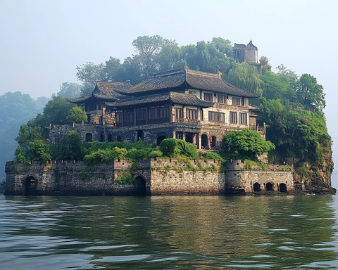 水上孤岛上的古建筑