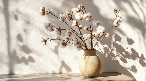 陶瓷花瓶与干棉花花