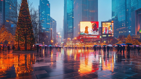 节日都市雨景