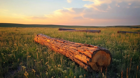 草地上的棕色原木