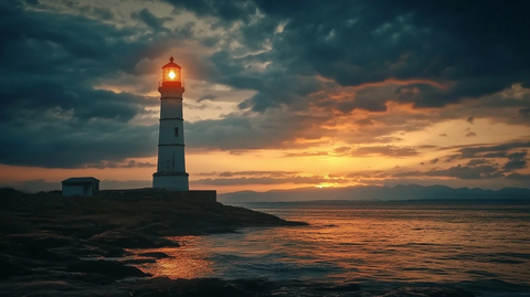 灯塔与金色阳光