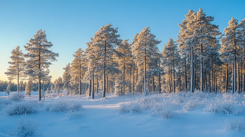 蓝天下松树金黄时刻