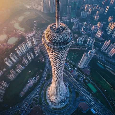 广州塔的空中视角