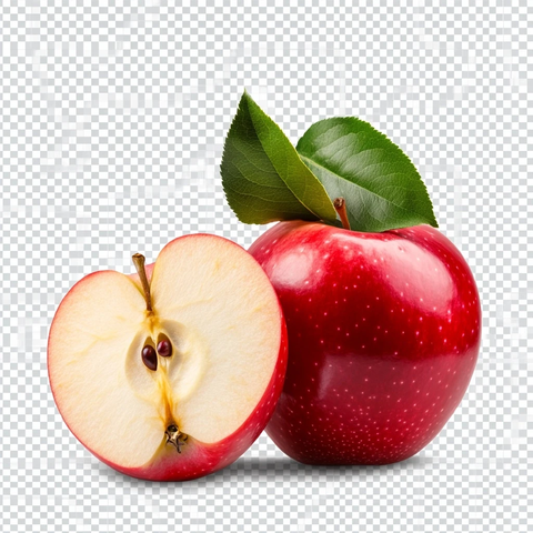 红苹果切半绿叶