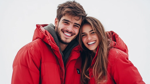 冬季情侣拥抱微笑