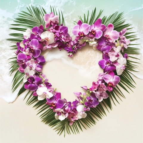 心形兰花与棕榈叶