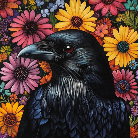 乌鸦与花卉陶瓷设计