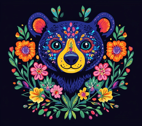熊脸花卉对称设计