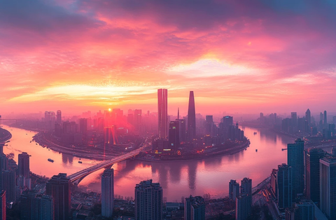 日出时的城市半岛