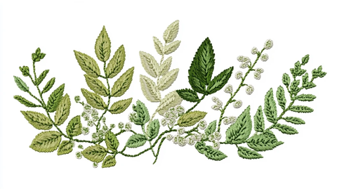刺绣风格绿叶植物