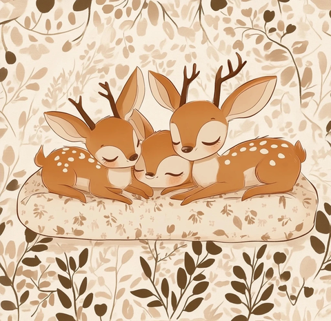 卡通鹿家庭床上躺