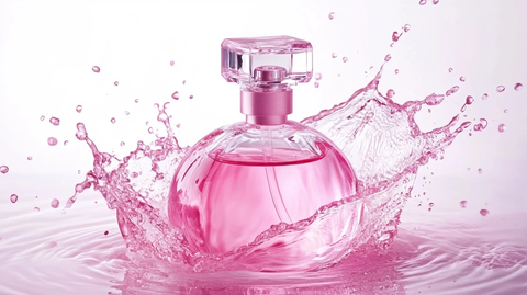 粉色香水瓶化妆品飞溅