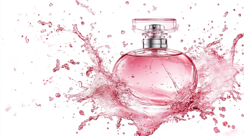 粉色香水瓶化妆品飞溅