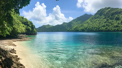 热带海湾与绿山