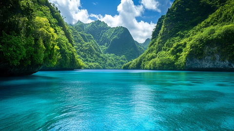 热带海湾与绿山