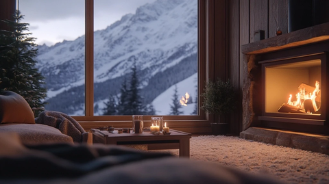雪山小屋壁炉取暖