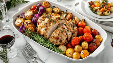 圣诞晚餐烤蔬菜配百里香迷迭香