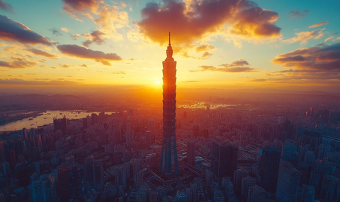 夕阳下的高耸塔楼