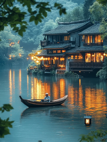 夜泊湖畔的小船