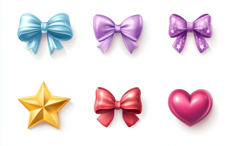 3D蝴蝶结心形星形图标