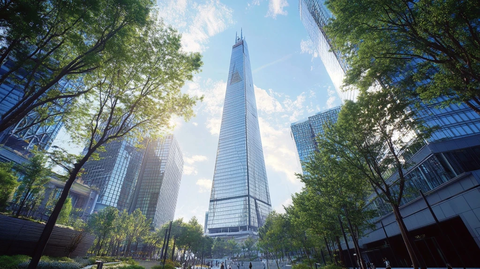 摩天大楼与绿树