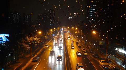 雨夜城市车流