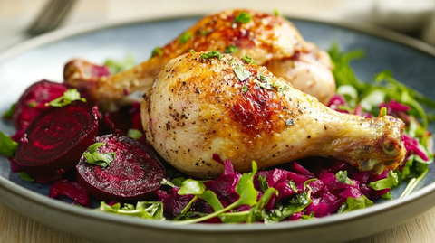 烤鸡腿配甜菜沙拉