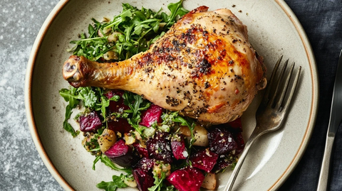 烤鸡腿配甜菜根沙拉