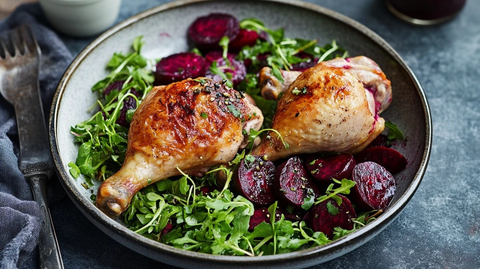 烤鸡腿配甜菜沙拉