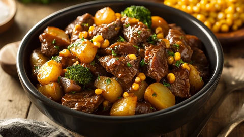 牛排西兰花土豆玉米炖菜