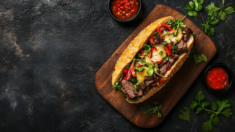 牛排三明治配融化奶酪