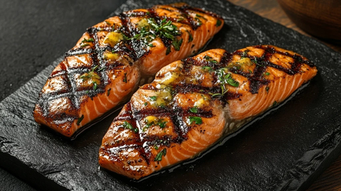 烤鲑鱼片配香草