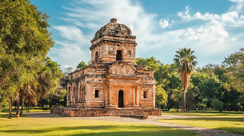 公园中央的蓝色下午