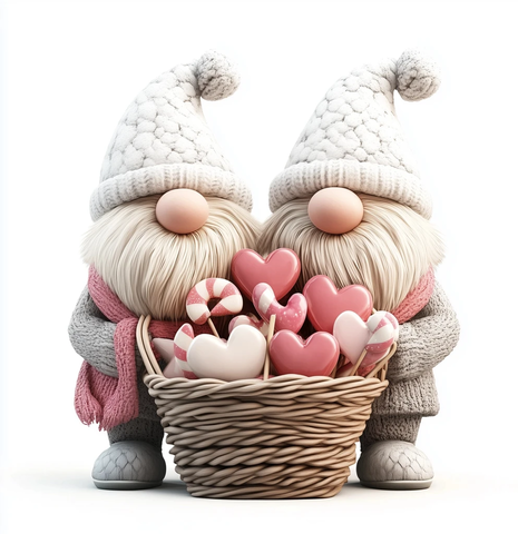 情人节主题的侏儒与心形篮子