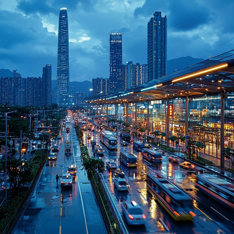 雨夜中的城市繁华