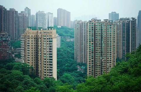 绿树环绕的城市住宅区