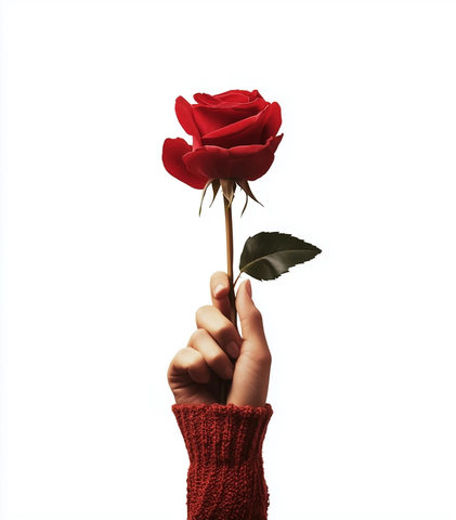 手持红玫瑰